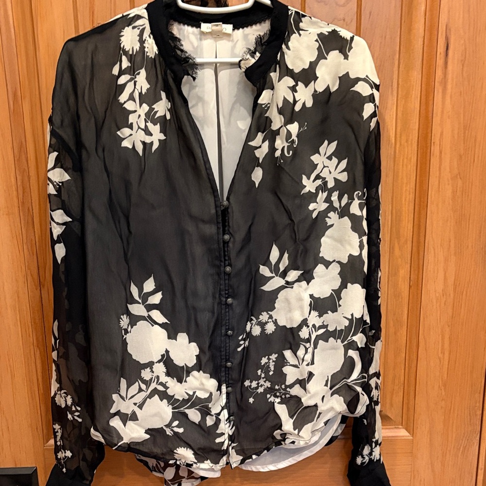 Pilcro Sheer Black and White Floral Blouse